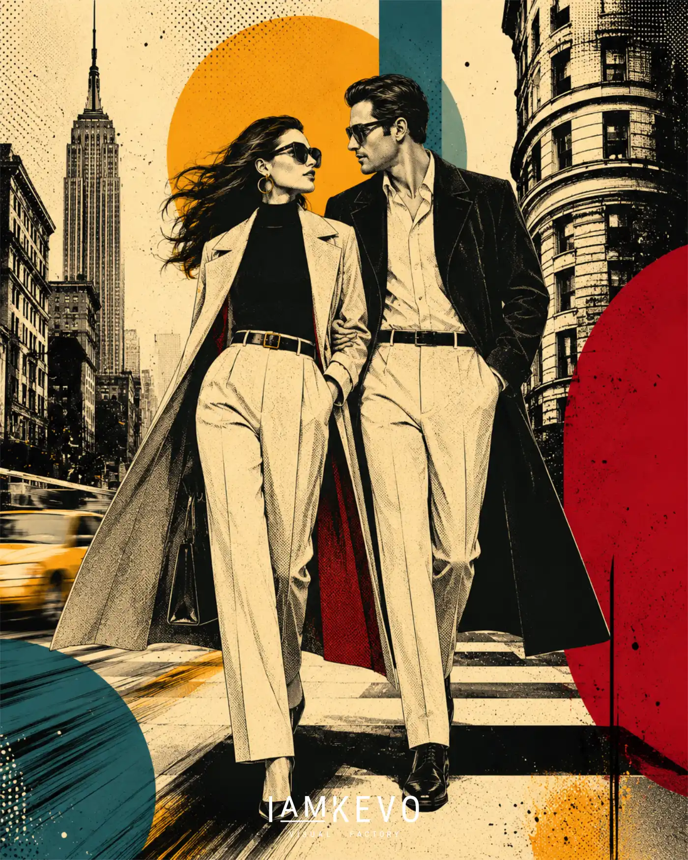 City Pair Motion artwork from the DOT ERA Urban Motion series with paired figures, metropolitan rhythm and contemporary vintage poster style