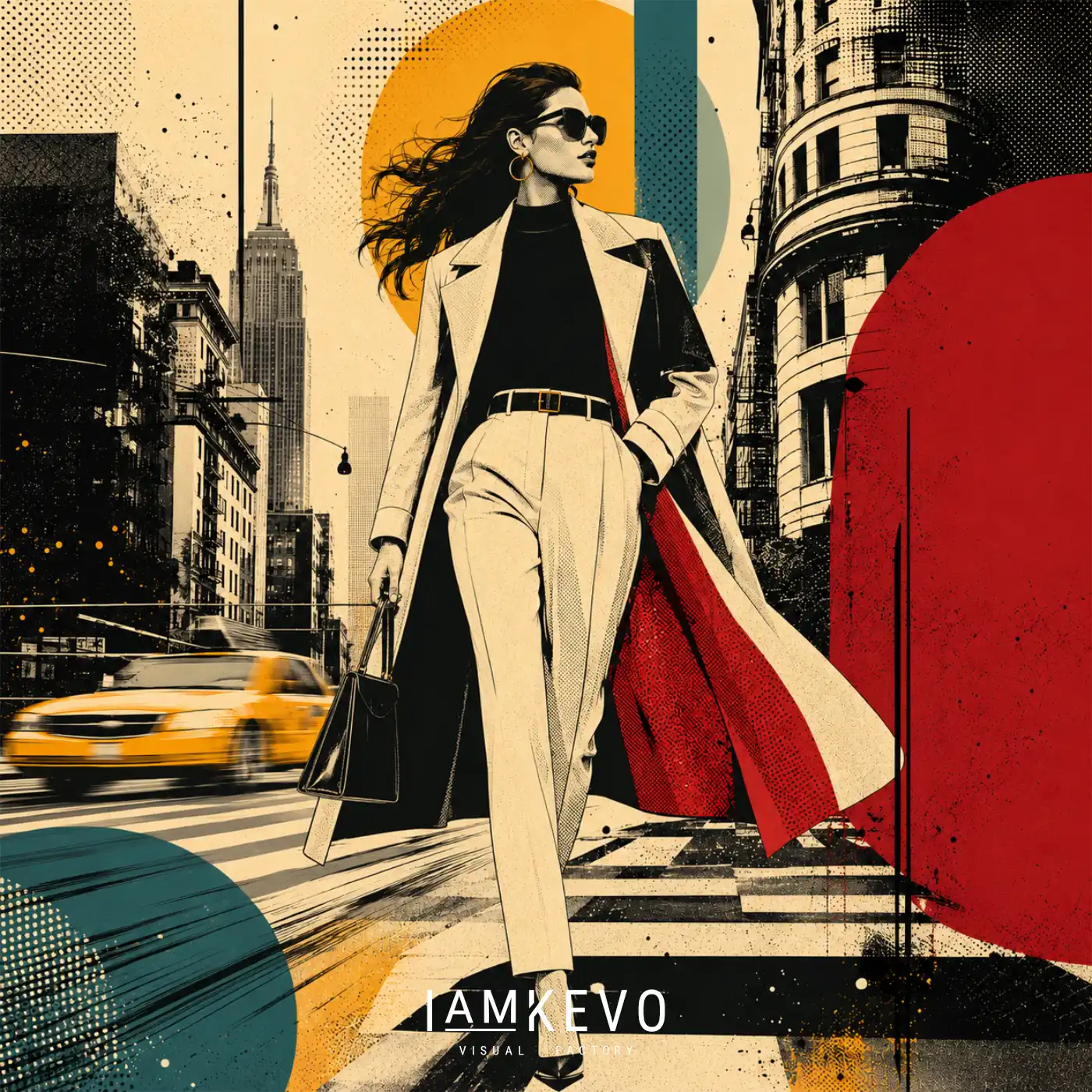 Metropolitan Stride artwork from the DOT ERA Urban Motion series with confident city movement and contemporary vintage poster style