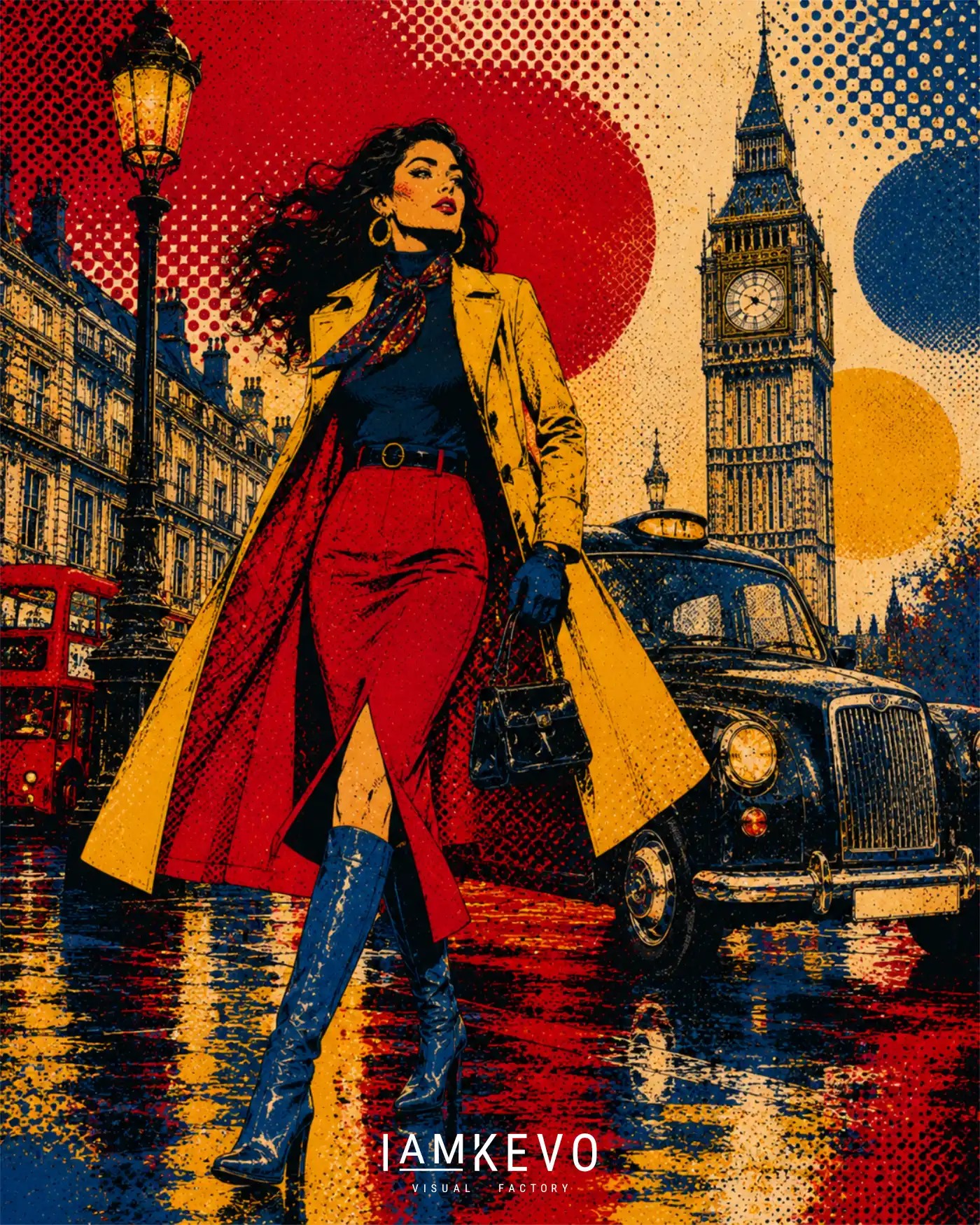 Retro London Rain artwork from the DOT ERA Urban Motion series
