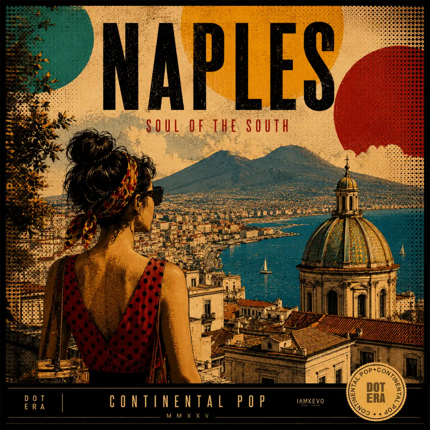 Naples travel poster artwork with Vesuvius and the bay from the Dot Era Continental Pop collection