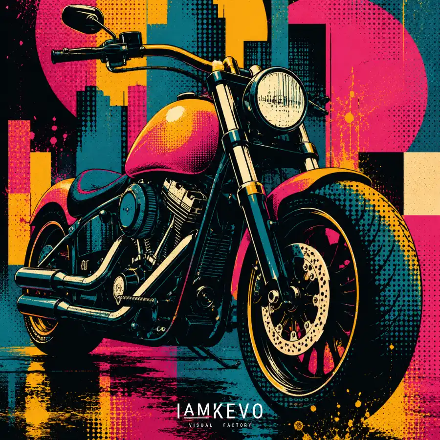 Harley moto pop art Dot Era solar noir
