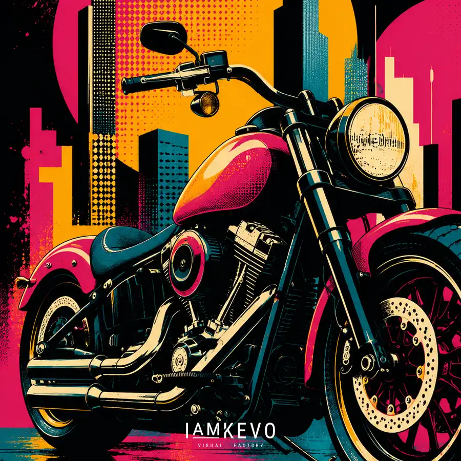 Harley moto pop art Dot Era solar noir